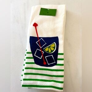 NWT Kate Spade White Towels with Blue Cocktail Design